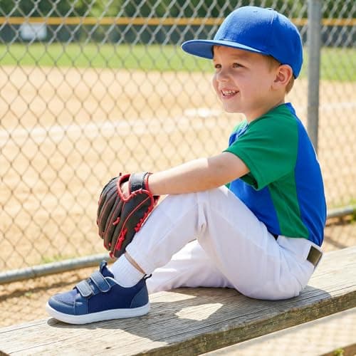 STQ KIDS Toddler Wide Toe Box Barefoot Shoes Boys Sneakers Lightweight Kid Tennis Shoes Non-Slip Comfort First Walking Shoe for School Outdoor Indoor Activities Navy/White Toddler Size 9 - Thumbnail 3