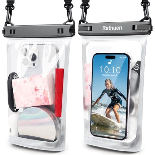 Rethuen Large Floating Waterproof Phone Pouch, 2Pack Cell Phone Dry Bag for iPhone 17 16 15 14 13 Pro Max Galaxy S26 S25 Ultra All Phones, Water Proof Dry Bag for Beach Water Park (Frosted + Frosted) - Image 1