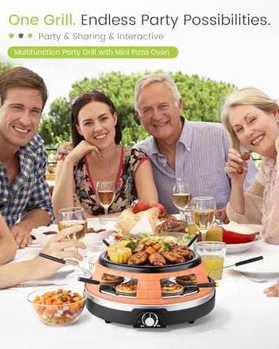 Saenchue Multifunction Raclette Grill & Mini Pizza Oven, 1200W Electric Pizza Oven with Flat Griddle Top, Indoor Grill with 6 Mini Pizza Baking Slots, Temperature Control, Personal Pizza Maker, PM-01 - Thumbnail 5