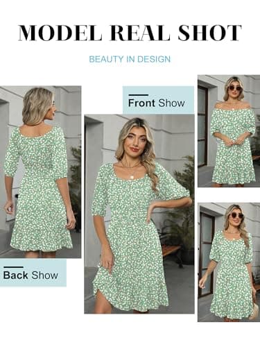 ANRABESS Womens Lantern Short Sleeve Square Neck Casual Flowy Mini Dresses 2026 Holiday Summer Spring Beach Vacation Clothes White Brown Dot X-Large - Thumbnail 6