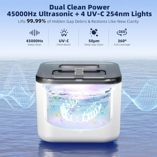 Ultrasonic Retainer Cleaner Machine, Denture Cleaner for Aligners Night Guards Braces Mouth Guards Toothbrush Heads，All-in-One Dental & Jewelry Cleaner, 45kHz 200ML, Dual Modes - Thumbnail 2