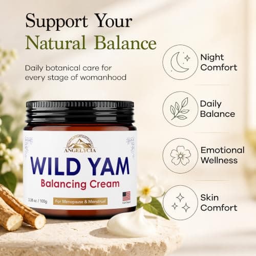 ANGELYCIA Organic Wild Yam Cream for Hormone Balance - Natural Support for Menopause, Perimenopause & PMS Relief - Pure Wild Yam Root Extract Estrogen-Free Balancing Cream for Women - 3.38 oz - Thumbnail 2