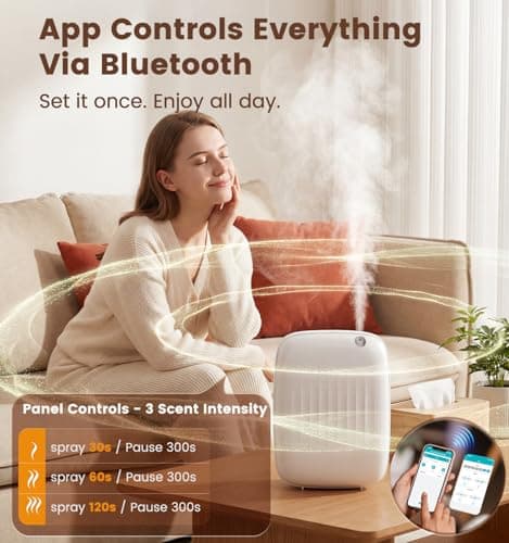 Ziweo Waterless Essential Oil Diffuser - Whole-Home Scent Cold Air Diffuser Up to 3000sq.ft for Large Home Office Hotel - Adjustable Intensity & Time, App & Panel Control - Quiet, Wall Amount - 400ml - Thumbnail 4