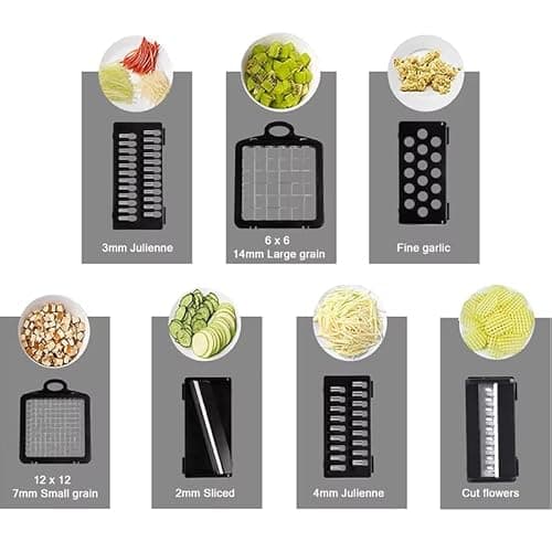 LSLCQW Vegetable Chopper: 10 in 1 Food Chopper - Onion Vegetable Slicer Cutter Dicer, Veggie Cutter with Container, 7 Blades, Kitchen Gadgets for Carrot Salad Garlic Potato Slicer (Black/White) - Thumbnail 4