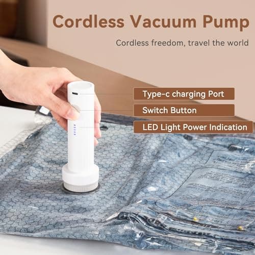 Vacuum Seal Bags for Clothing Travel，12 Combo Size with Cordless Electric Pump，Space saving vacuum bags for travel and clothing storage - Thumbnail 5