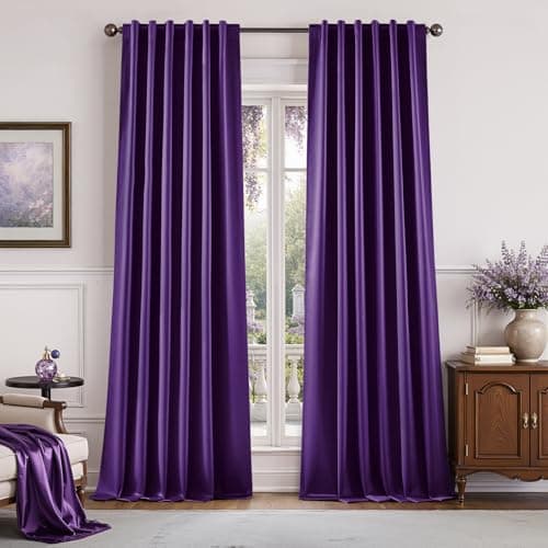 HOMEIDEAS 100% Blackout Faux Silk Purple Curtains 52W x 84L 2 Panels
