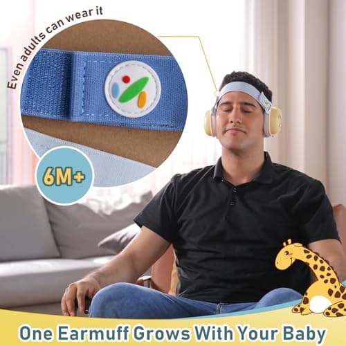 25dB NRR Noise Cancelling Baby Earmuffs - CPC & CE Certified, Ultra Lightweight Adjustable 6+ Months Infants - Protect Sleep & Hearing for Airplanes, Concerts, Outdoor Trips - Baby Travel Essentials - Thumbnail 6
