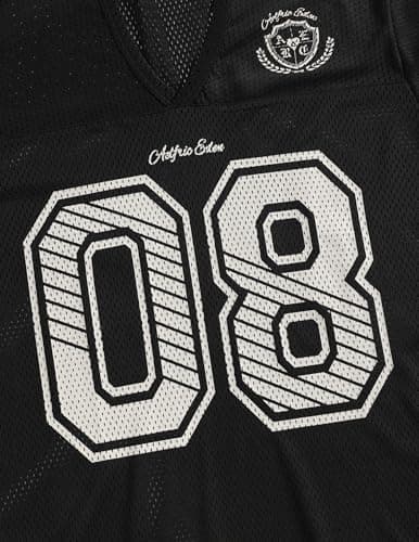Aelfric Eden Jersey Shirts for Women Y2k Oversized V Neck Graphic Tees Football Number Streetwear T Shirt Tops Black L - Thumbnail 4