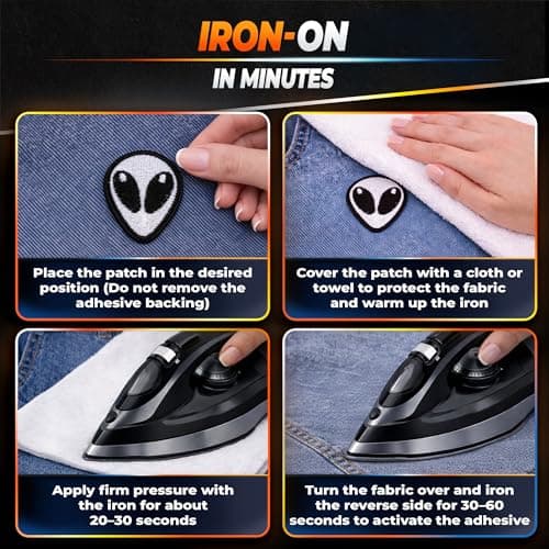 6 Pcs Alien Patch Embroidery Patches for Clothing Iron On & Sew On – Whimsical Space Theme Easy Fix DIY Patch for Jeans, Backpack, Jacket, or Hat – Fun Gift for Sci-Fi Fans, Crafters & DIY Lovers - Thumbnail 4