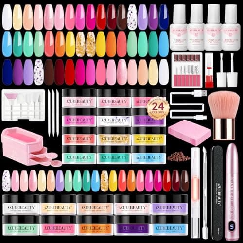 AZUREBEAUTY Dip Powder Nail Kit with Electric Nail Drill 24 Colors Summer Green Pink Orange Nail Starter Kit with Dip Liquids Base Top Coat Activator Portable Manicure French Nail Art Essential Set - Image 1