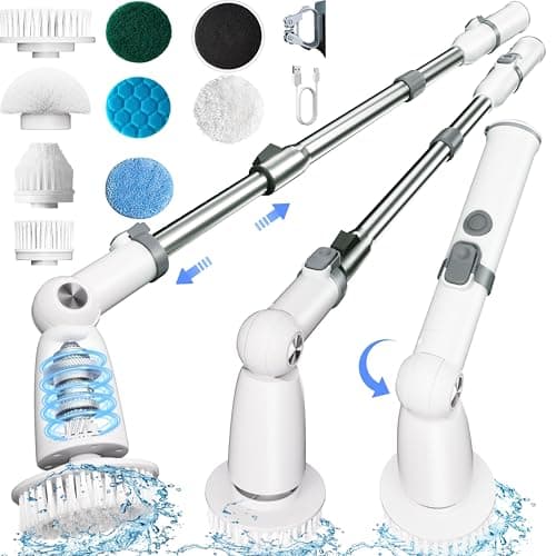 Wildley Electric Spin Scrubber,Floor Power Scrubber with Long Handle Dual Speeds,Cleaning Brush Cordless,Shower Scrubber Scrub Brush with 3 Adjustable Angles,8 Brush Heads for Bathroom Tile - Image 1