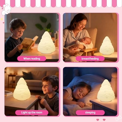 loatme Night Light for Kids, Rechargeable Dimmable Silicone LED Nightlight with 7 Colors, Baby Nursery Night Lamp, Touch Squishy Lamp, Cute Gifts for Girls, Boys, Toddler Room Decor, Christmas Tree - Thumbnail 6