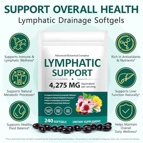 Organic Lymphatic Drainage Supplements 4275mg | 21-in-1 Herbal Blend with Echinacea, Dandelion, Burdock Root & Red Clover | Lymphatic Support Capsules for Immune Health & Fluid Balance | 240 Softgels - Thumbnail 3