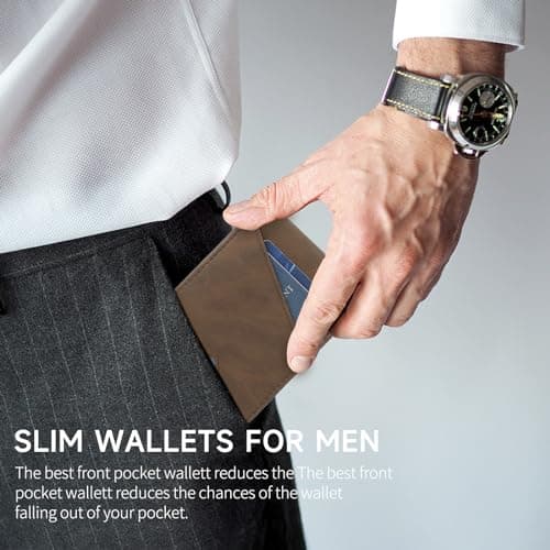 SENDEFN Slim Wallet for Men with Money Clip RFID Blocking Bifold Genuine Leather Minimalist Card Holder with ID Window （coffee） - Thumbnail 2