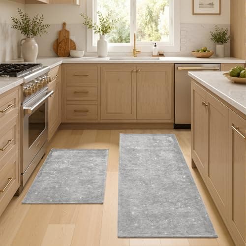 UKISS 2PCS Large Bath Mats, Shiny Chenille, Non Slip Bath Rug Set, Ultra-Absorbent Bath Mats for Bathroom Decor, Extra Soft Floor Kitchen Rugs,Washable Mat Quick Dry, 20" x 32" + 20" x 50", Gray - Image 1
