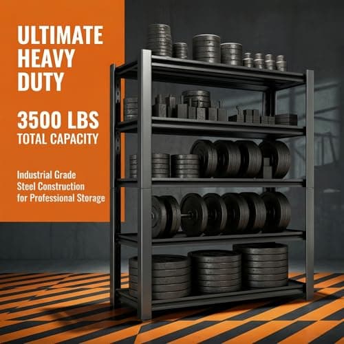 WOZBUD 3500 LBS Heavy Duty Garage Shelving, 48" W x 20" D x 74" H Metal Storage Shelves, Adjustable Boltless Steel Storage Rack for Garage, Basement, Warehouse, Pantry - Thumbnail 3
