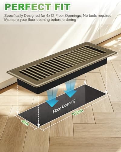 Floor Register 4 x 12, 4 Pack – Brown, Heavy-Duty Steel Vent Covers for Home Floor with Adjustable Airflow Control Lever, Rust-Resistant & Quiet Operation – Ideal for HVAC Systems - Thumbnail 2