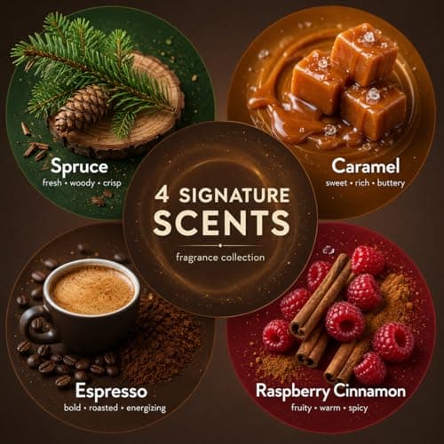 Plug In Air Freshener Refills for Home, 12 Count 7.92 FL OZ, Spruce, Caramel, Espresso & Raspberry Cinnamon Summer Scents for Bathroom & Office, Bedroom, Compatible with Air Wick & Glade - Thumbnail 3