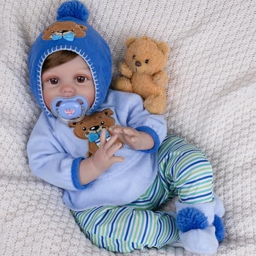 Milidool Lifelike Reborn Baby Dolls -22 Inch Realistic Newborn Soft Body Boy Baby Doll Real Life Baby Dolls with Gift Box Complete Accessories Kids Age 3+ Gifts, Pretend Play, Collection - Thumbnail 4