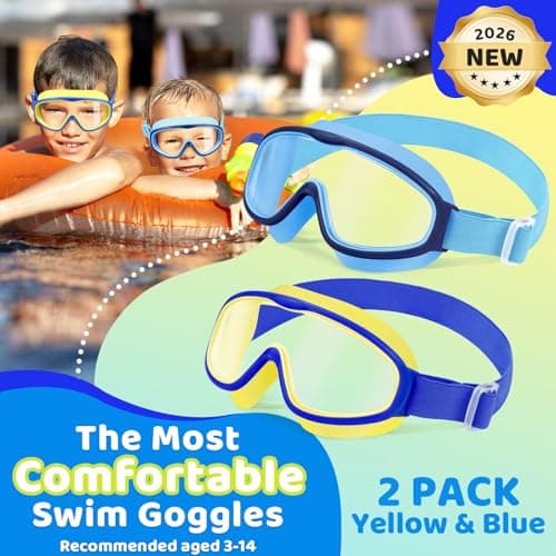 2 Pack Kids Swim Goggles for 3-14, Fabric Strap Wide View Anti Fog& UV - Thumbnail 2