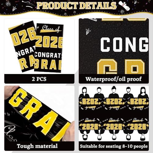 OHOME Graduation Decorations 2026 - Class of 2026 - Plastic Black Tablecloth for Graduation Party Decorations - Class of 2026 Decorations Party Favors Supplies Banner,2 Pack - Thumbnail 3