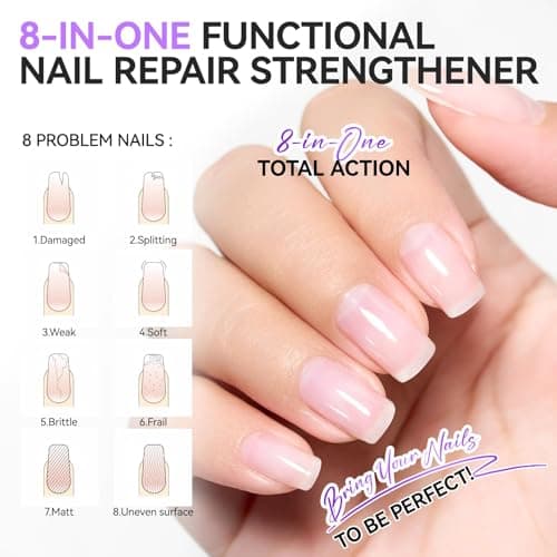 Nail Ridge Filler For Damaged Nails: Gelike ec 8 in 1 Nail Strengthener for Thin Nails and Growth - Protein Nail Ridge Filler with Top Coat Free - Thumbnail 4