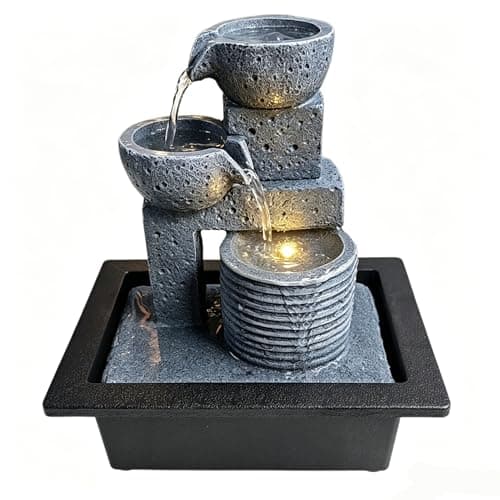 Tabletop Water Fountains, No-Splash Design, 10.6" Soothing Sound Machine with Relaxing Light & Ultra-Quiet Pump, Small Indoor Waterfall for Home Office, Relaxation & Meditation,Zen Decor for Office