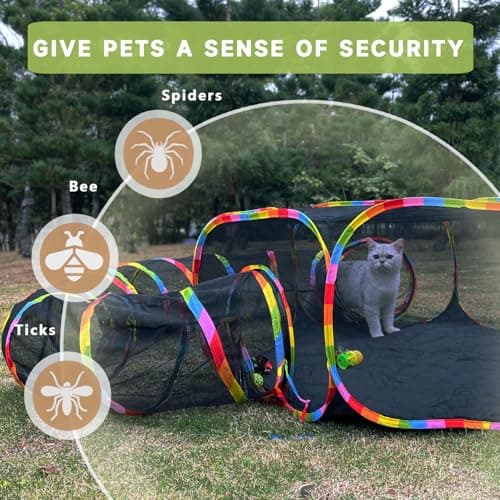 Outdoor Cat Enclosures, Cat Playground Portable Mesh Tent, Outside Circle Playpen Tunnel for Kitty, Rabbit, Puppy and Small Animals - Thumbnail 3