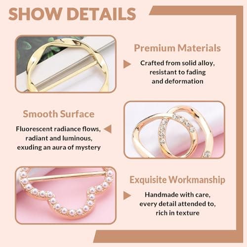 12Pcs Scarf Rings Shirt Clips - Scarf Ring Tshirt Ties Rings for Women Gold Silver Fashion Clothing Accessories - Thumbnail 5