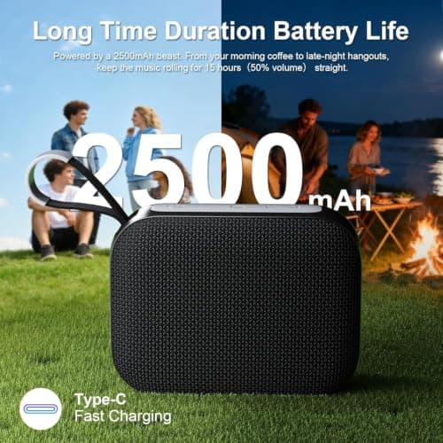 KASOHQEE Portable Bluetooth Speaker with RGB Lights, IPX5 Waterproof Wireless Speaker for Outdoor & Home, 5.4 Bluetooth, 15H Playtime, TWS Pairing, Lightweight Hiking Speaker Support TF/USB/AUX - Thumbnail 3