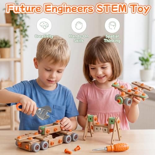 CUTE STONE 158-Piece Kids Tool Set with Toy Drill, STEM Construction Tool Kit with Storage Box, Pretend Play Building Toy, Montessori Educational Gift for Boys and Girls Ages 3-6 - Thumbnail 3