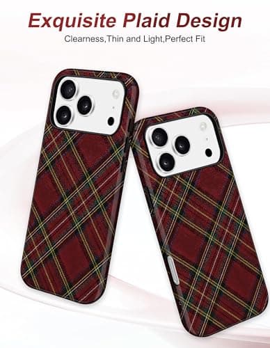 Aitipy Magnetic Plaid Phone Case for iPhone 17, Compatible with MagSafe, Cute Aesthetic Tartan Soft TPU and Hard PC Shockproof Protective Phone Cover for Women Girls-Red - Thumbnail 3