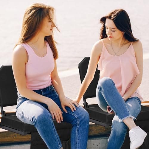 Dragosum Stadium Seats with Back Support Swivel, Bleacher Chairs with Shoulder Strap & Cup Holder, Upholstered Portable Folding Bleacher Seats - Thumbnail 2