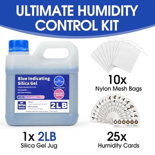 MATEAM 2LBS Blue Silica Gel Beads Bundle, Indicating Desiccant with 10 Mesh Bags & 25 Humidity Test Cards, 3D Printer Desiccant & Reusable Moisture Absorber for Security Safe - Thumbnail 2