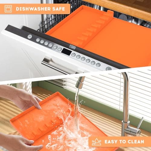 JACZZO Silicone Grill Mat for Blackstone Griddle Accessories,17x11.5 Large Silicone Spatula Mat with Drip Pad, BBQ Griddle Tools for Outdoor Grill Kitchen Counter (Orange) - Thumbnail 5