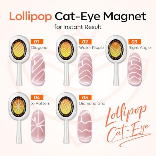 modelones Cat Eye Gel Polish Magnet for Nails, Black CatEye Magnet Tools Heart&Hole Square Powerful 3-in-1 Magnetic Pen Double Head Lollipop Magnetic Gel Polish Heart French Floral Effect Gift 10PCS - Thumbnail 5