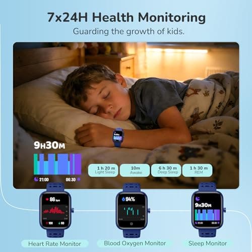 Smart Watch for Kids, Kids Smart Watch with Sleep, Heart Rate Monitor & Fitness Tracker, Kid Watch with Puzzle Games, Sports Modes & DIY Dials, Kid's Gifts for Birthday, Children's Day, Reward-Blue - Thumbnail 2