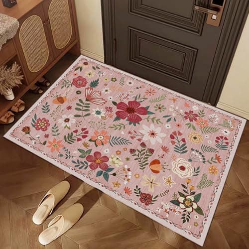 HiChiclife Washable Doormat, Floral Rug, Non-Slip Small Rug for Entrance,2'x 3',Pink - Image 1