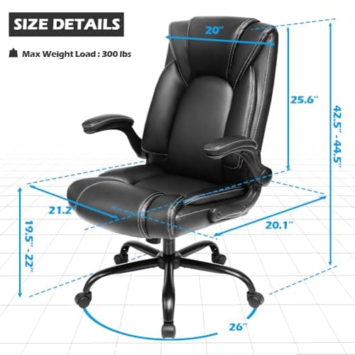 OUTFINE Flip-up Arms Office Chair 300lbs Executive Chair Swivel Office Chair with hydrolysis-Resistant Leather Spring Cushion Thick Padding and Ergonomic Design (Black, Flip Arm Medium) - Thumbnail 3