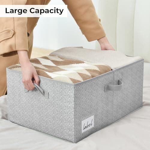 GRANNY SAYS Large Storage Bins with Lids, Decorative Storage Box for Shelves, Fabric Storage Bins Foldable, Storage Basket for Clothes, Keepsake Box, Jumbo, Gray, 2-Pack - Thumbnail 3