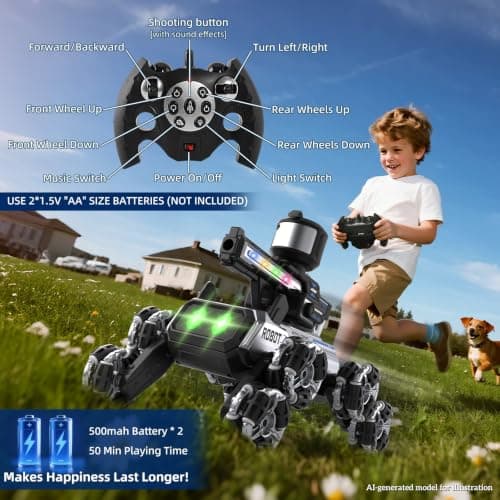 Godboat Robot Dog - Smart Toys for Kids with Music & LED Eyes, 2.4GHZ RC Car, 8-Wheel Stunt, 9+ Lifelike Actions and Water-Shooting, Age 3 4 5 6 7 8 Year Old Boys Girls Christmas & Birthday Gifts 2026 - Thumbnail 2