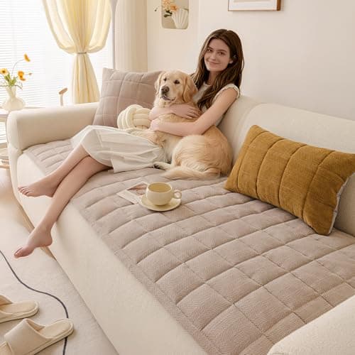WUJUWUSHU Couch Covers for Dogs, Non-Slip Washable Sofa Covers for 3 Cushion Couch, Soft Comfortable Pet-Friendly Furniture Protector for High Traffic Living Rooms (Beige, 27.6''x59.06 inches) - Image 1