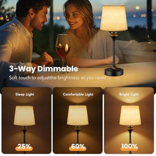 NIORSUN Portables Cordless Table Lamp,Flaxen Fabric Shade Battery Operated Lamp,5200mAh Bedside Table Lamp with Warm White,3 Way Dimmable Touch Desk Lamp for Living Room Bedroom Restaurant (Black) - Thumbnail 3