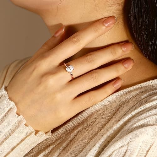 SILVERNANA 1.5ct Oval Moissanite Engagement Ring for Women D Color VVS1, Rose Gold Plated Sterling Silver Hidden Halo Solitaire Ring, Oval Cut Promise Ring Size 10 - Thumbnail 4