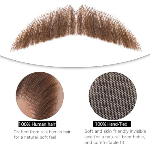 Fake Mustache and Fake Beard 100% Human Hair Realistic Goatee False Beards Costume Facial Hair for Men, Ideal for Cosplay & Halloween Party - Thumbnail 3