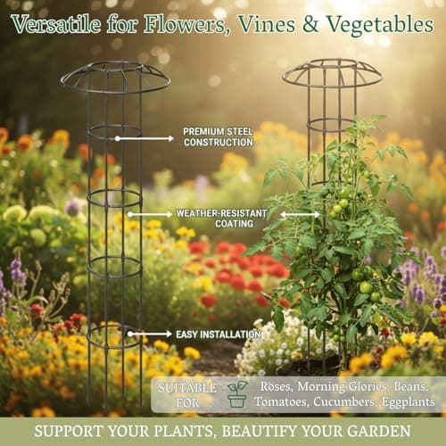 Garden Obelisk Trellis for Climbing Plants Outdoor | 64 Inch Rustproof Plastic Coated Mushroom Top Trellis for Potted Plants, Vines, Roses, Clematis - Thumbnail 6