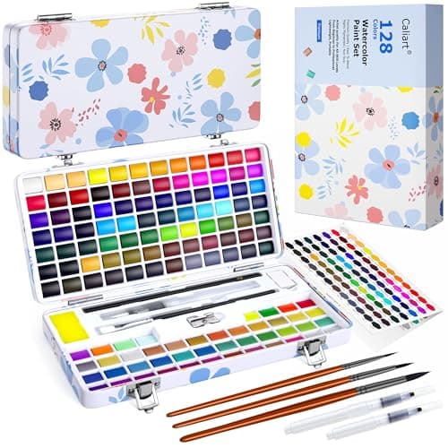 Caliart Watercolor Paint Set, 128 Colors Portable Water Color Palette with Detail Paint Brush, Art Supplies Watercolor Painting Kit Coloring Drawing Gifts for Adults Beginners Professional Artists - Image 1