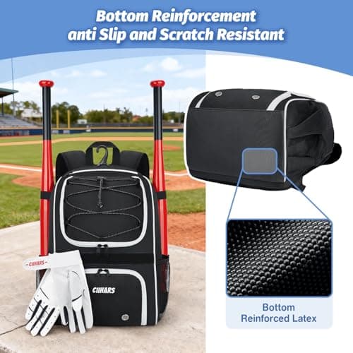 Ciihars Youth Baseball Bag - Baseball Backpack Bat & Glove Holder, T-Ball & Softball Equipment & Gear,Large Main Compartment for Helmet & accessories, Fence Hook，Insulation Pocket (black) - Thumbnail 4