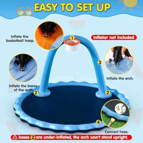 Instraella Splash Pad for Kids and Dog, 110" 2-in-1 Large Sprinkler Mat with Basketball Hoop and Arch for Kids Outdoor Play, Shoot Game for Backyard, Inflatable Water Toys More Fun for Boys and Girls - Thumbnail 6