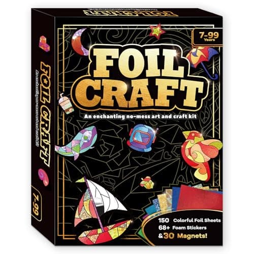 FLUXOJOY Foil Art Craft Kits for Kids, Mess -Free Fun Activity Set for Child, DIY Printing Craft Kit, Mother's Day Party Gifts for Ages 4 5 6 7 8 9 10 11 12 and Up, Art Travel Toys for Boys Girls - Image 1